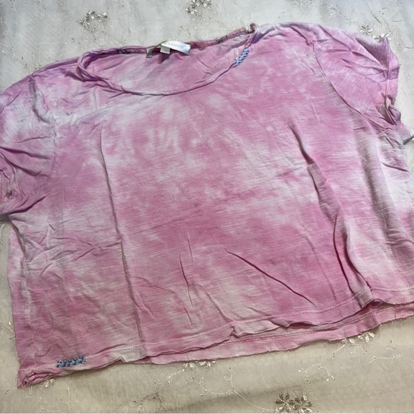 Love Shack Fancy Pink and White Tie Dye Crop Top Viscose Size Large - Picture 2 of 5